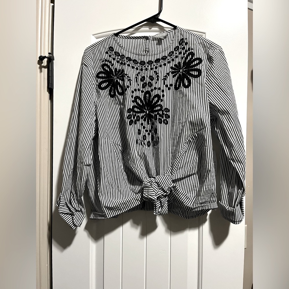 Black & White Lace Cutout Stripe Blouse